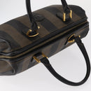 FENDI Pecan Canvas Boston Bag Black Brown gold Auth 156014-6