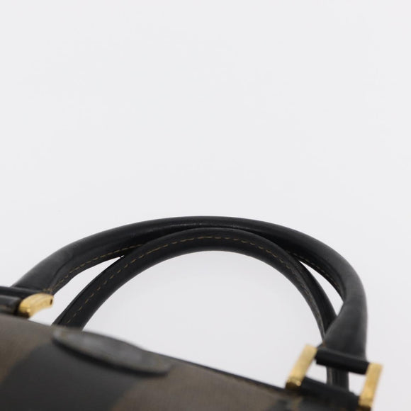 FENDI Pecan Canvas Boston Bag Black Brown gold Auth 156014