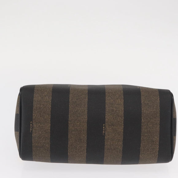 FENDI Pecan Canvas Boston Bag Black Brown gold Auth 156014