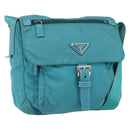 PRADA Shoulder Bag Nylon Turquoise Blue Silver Auth 156016-1