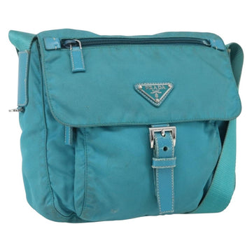 PRADA Shoulder Bag Nylon Turquoise Blue Silver Auth 156016