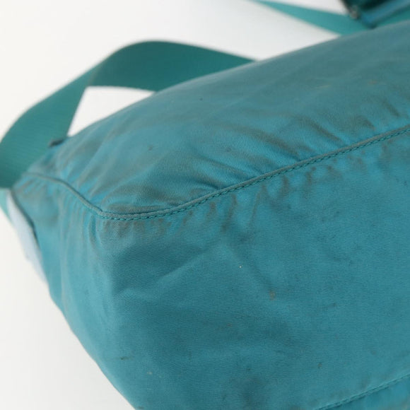 PRADA Shoulder Bag Nylon Turquoise Blue Silver Auth 156016