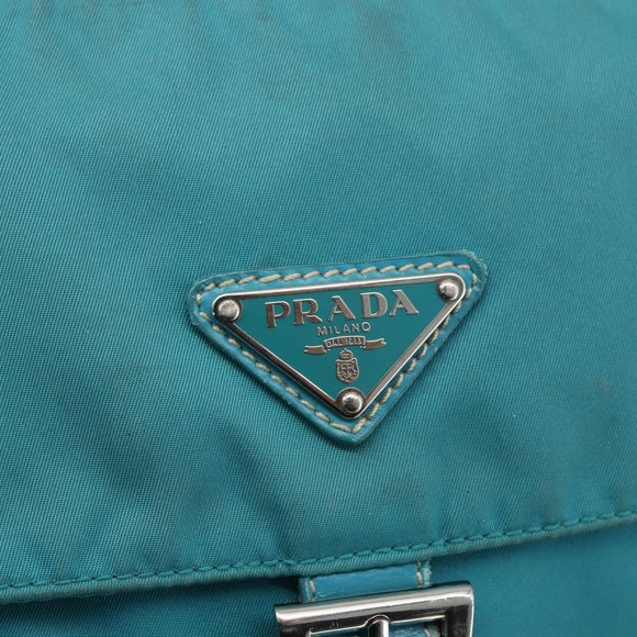 PRADA Shoulder Bag Nylon Turquoise Blue Silver Auth 156016