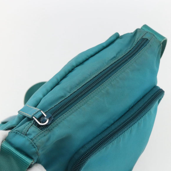 PRADA Shoulder Bag Nylon Turquoise Blue Silver Auth 156016