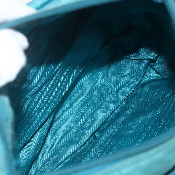 PRADA Shoulder Bag Nylon Turquoise Blue Silver Auth 156016