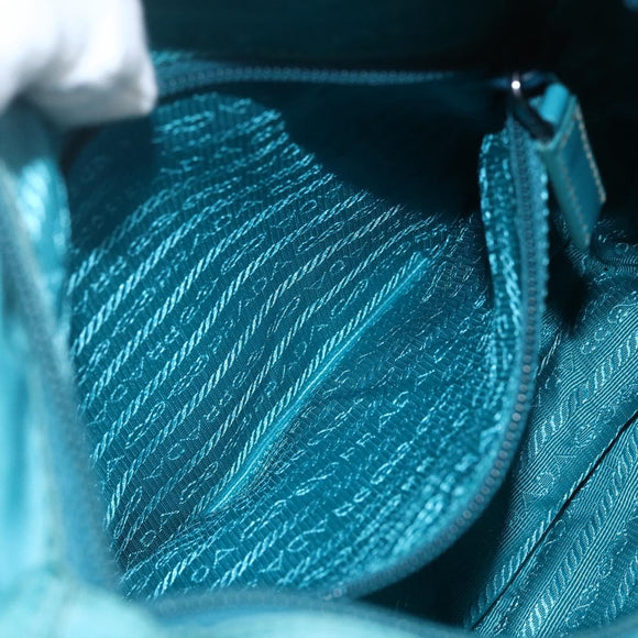 PRADA Shoulder Bag Nylon Turquoise Blue Silver Auth 156016