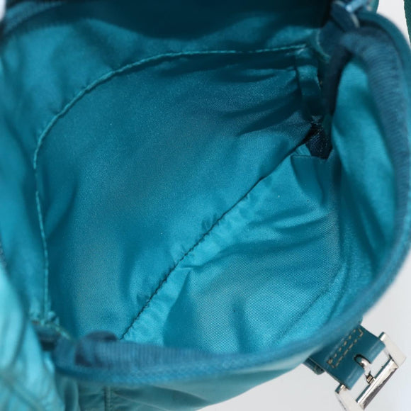 PRADA Shoulder Bag Nylon Turquoise Blue Silver Auth 156016
