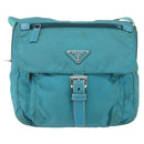 PRADA Shoulder Bag Nylon Turquoise Blue Silver Auth 156016-13