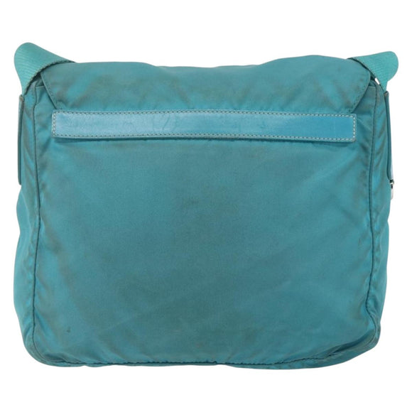 PRADA Shoulder Bag Nylon Turquoise Blue Silver Auth 156016