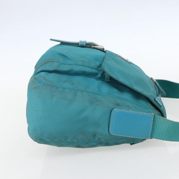 PRADA Shoulder Bag Nylon Turquoise Blue Silver Auth 156016