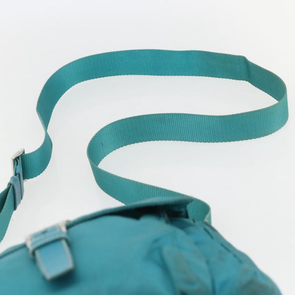 PRADA Shoulder Bag Nylon Turquoise Blue Silver Auth 156016