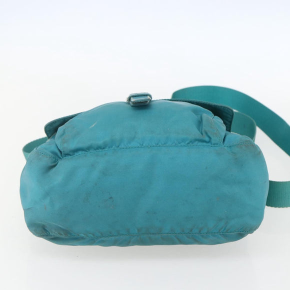 PRADA Shoulder Bag Nylon Turquoise Blue Silver Auth 156016