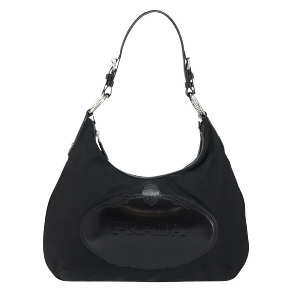 PRADA Shoulder Bag Nylon Black Silver Auth 156018