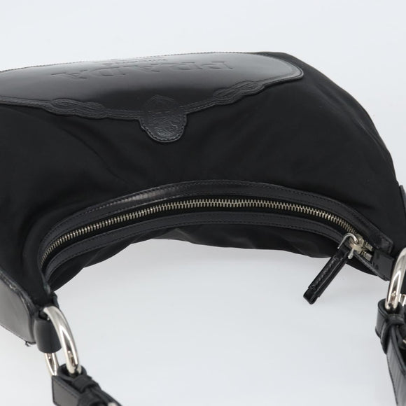 PRADA Shoulder Bag Nylon Black Silver Auth 156018