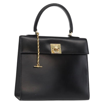 CELINE Hand Bag Leather Black Gold Auth 156020