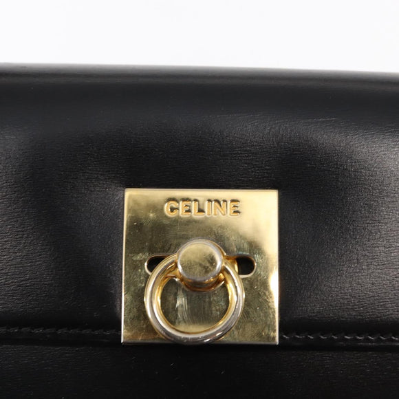 CELINE Hand Bag Leather Black Gold Auth 156020