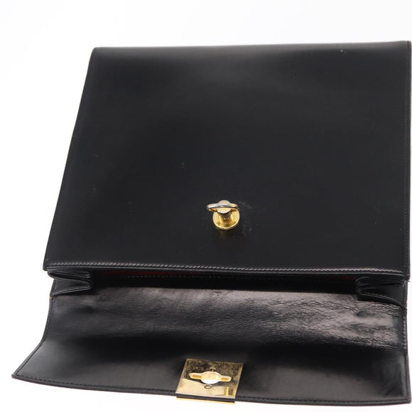 CELINE Hand Bag Leather Black Gold Auth 156020