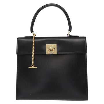 CELINE Hand Bag Leather Black Gold Auth 156020 - 0