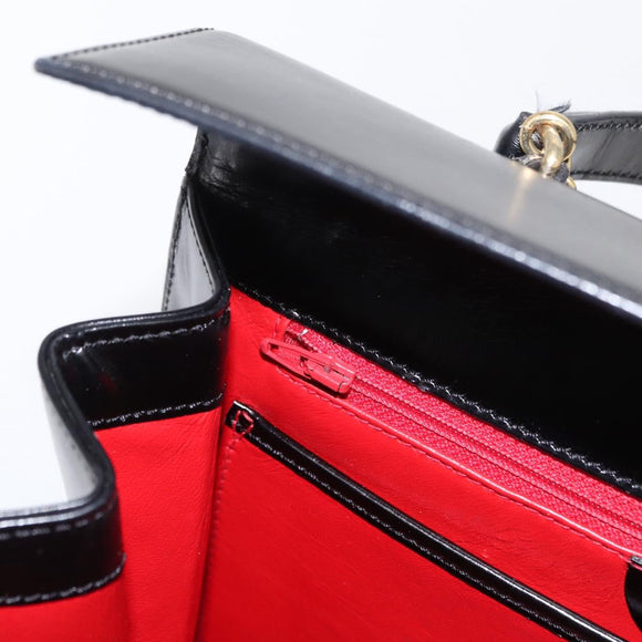 CELINE Hand Bag Leather Black Gold Auth 156020