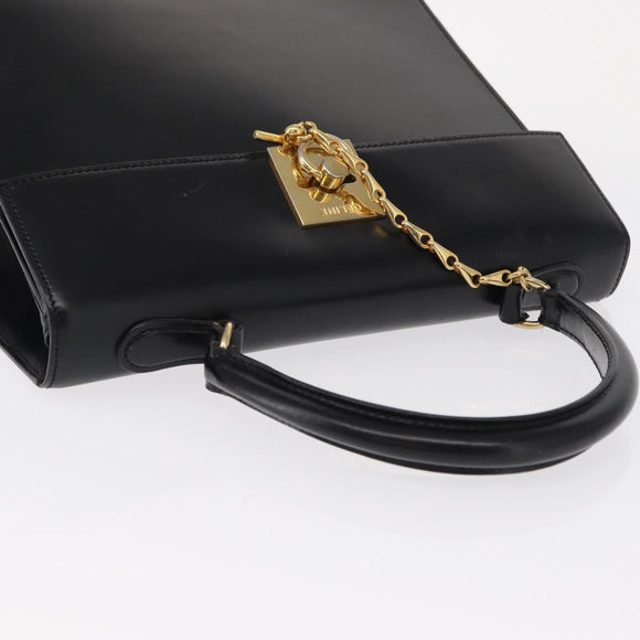CELINE Hand Bag Leather Black Gold Auth 156020