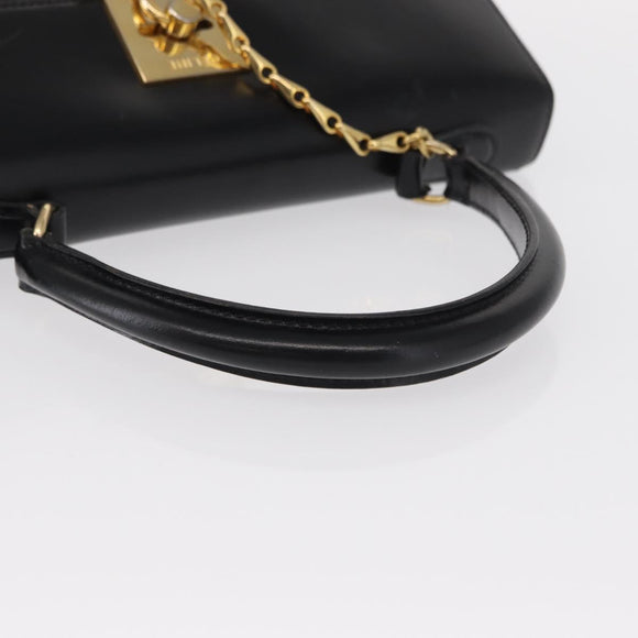 CELINE Hand Bag Leather Black Gold Auth 156020