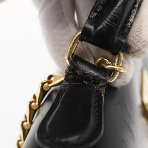 CELINE Hand Bag Leather Black Gold Auth 156020