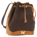 CELINE Macadam Canvas Shoulder Bag PVC Leather Brown Gold Auth 156021-1