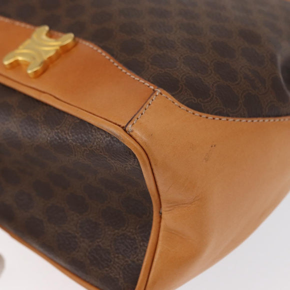 CELINE Macadam Canvas Shoulder Bag PVC Leather Brown Gold Auth 156021