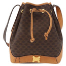 CELINE Macadam Canvas Shoulder Bag PVC Leather Brown Gold Auth 156021-13