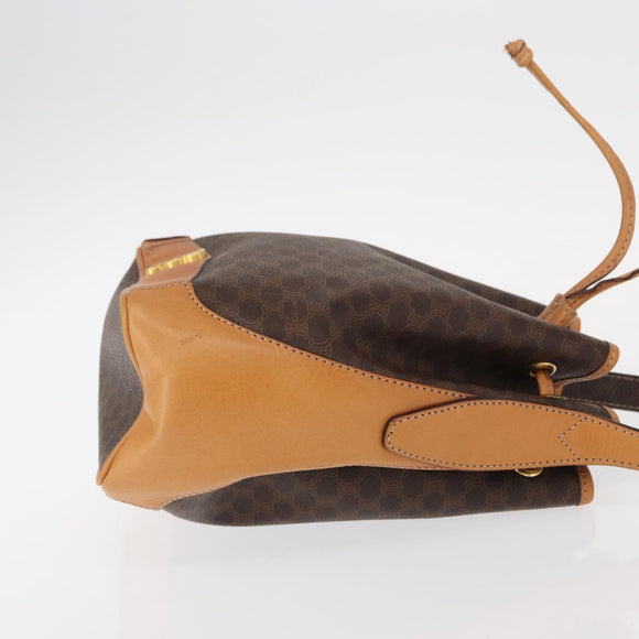 CELINE Macadam Canvas Shoulder Bag PVC Leather Brown Gold Auth 156021