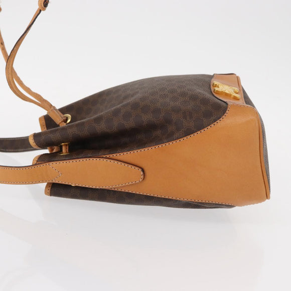 CELINE Macadam Canvas Shoulder Bag PVC Leather Brown Gold Auth 156021