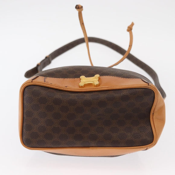 CELINE Macadam Canvas Shoulder Bag PVC Leather Brown Gold Auth 156021