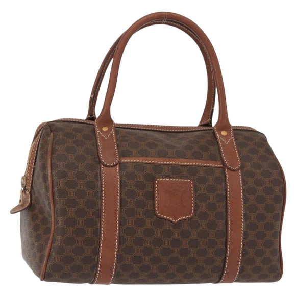 CELINE Macadam Canvas Boston Bag PVC Brown Gold Auth 156022