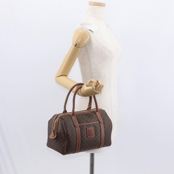 CELINE Macadam Canvas Boston Bag PVC Brown Gold Auth 156022