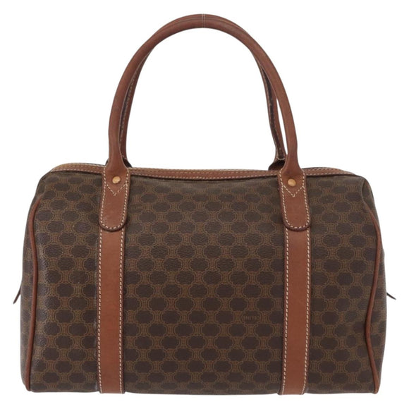 CELINE Macadam Canvas Boston Bag PVC Brown Gold Auth 156022