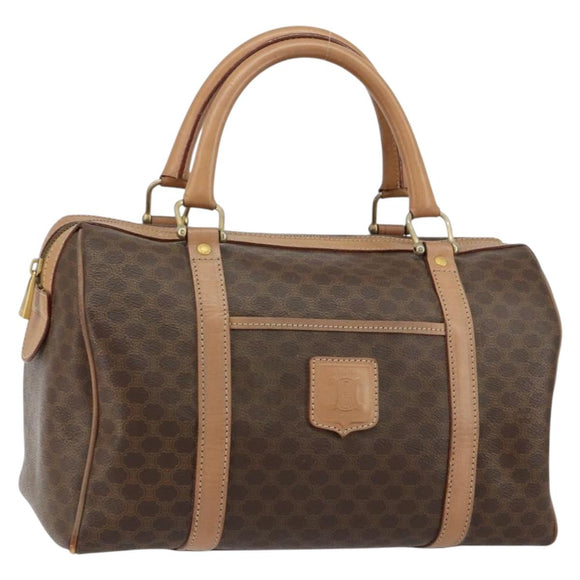 CELINE Macadam Canvas Boston Bag PVC Brown Gold Auth 156023