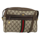 GUCCI GG Supreme Web Sherry Line Shoulder Bag PVC Beige Gold Auth 156026-1