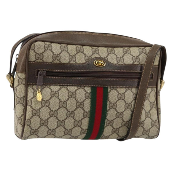 GUCCI GG Supreme Web Sherry Line Shoulder Bag PVC Beige Gold Auth 156026