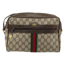 GUCCI GG Supreme Web Sherry Line Shoulder Bag PVC Beige Gold Auth 156026-13