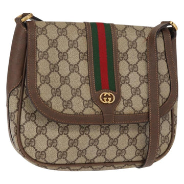 GUCCI GG Supreme Web Sherry Line Bag PVC Beige Gold 001 116 0914 Auth 156028
