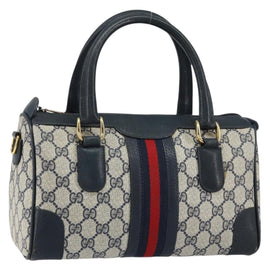 GUCCI GG Supreme Sherry Line Boston Bag PVC Navy Gold 002 39 0069 Auth 156034