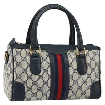 GUCCI GG Supreme Sherry Line Boston Bag PVC Navy Gold 002 39 0069 Auth 156034