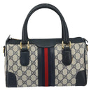GUCCI GG Supreme Sherry Line Boston Bag PVC Navy Gold 002 39 0069 Auth 156034-2