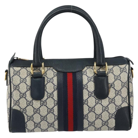 GUCCI GG Supreme Sherry Line Boston Bag PVC Navy Gold 002 39 0069 Auth 156034
