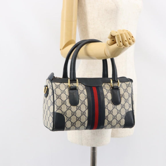 GUCCI GG Supreme Sherry Line Boston Bag PVC Navy Gold 002 39 0069 Auth 156034