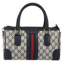 GUCCI GG Supreme Sherry Line Boston Bag PVC Navy Gold 002 39 0069 Auth 156034-3