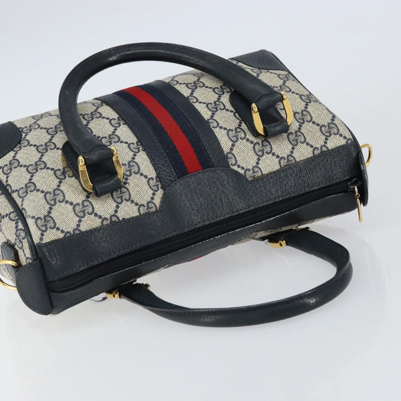 GUCCI GG Supreme Sherry Line Boston Bag PVC Navy Gold 002 39 0069 Auth 156034