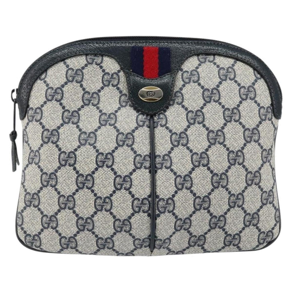 GUCCI GG Supreme Sherry Line Shoulder Bag PVC Red Navy Auth 156035