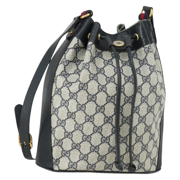 GUCCI GG Supreme Sherry Line Shoulder Bag PVC Red Navy 14 02 034 Auth 156036