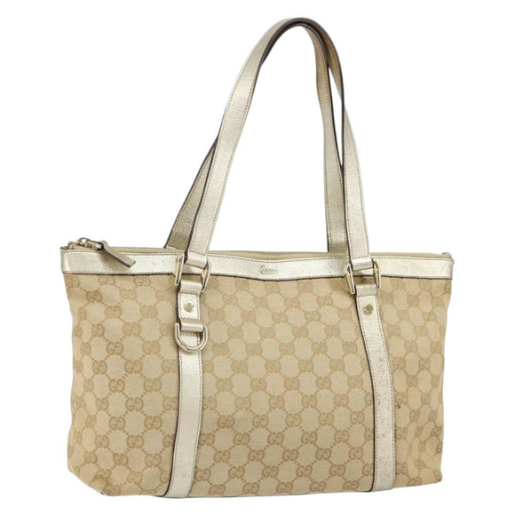 GUCCI GG Canvas Abbey Tote Bag Beige Gold 141470 Auth 156041